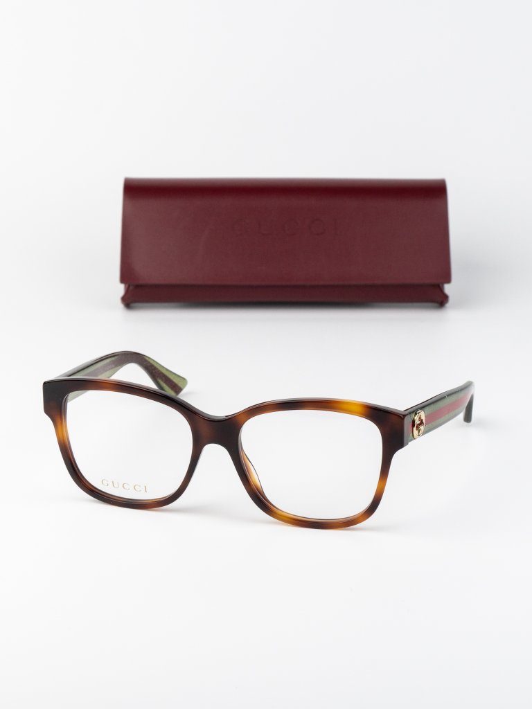 Gucci Women Eyeglasses Havana Square Gg0038o 002 New Authentic